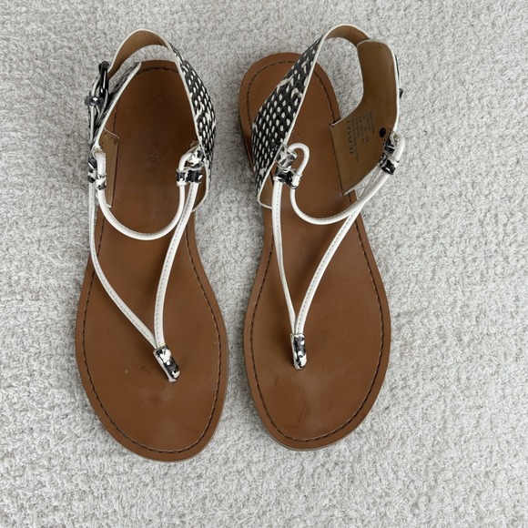 Coach‎ Sandals Womens 9.5B Snake Print Clarkson Leather T-Strap Adjustable Thong - Picture 6 of 14
